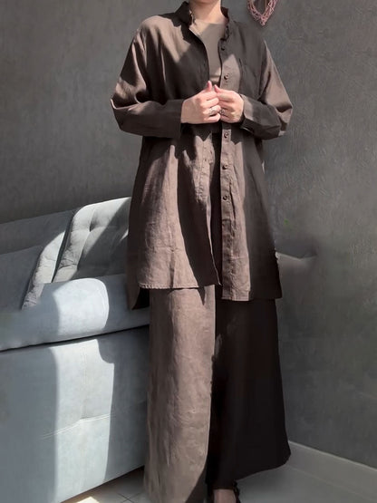 Long cotton and linen casual two-piece set